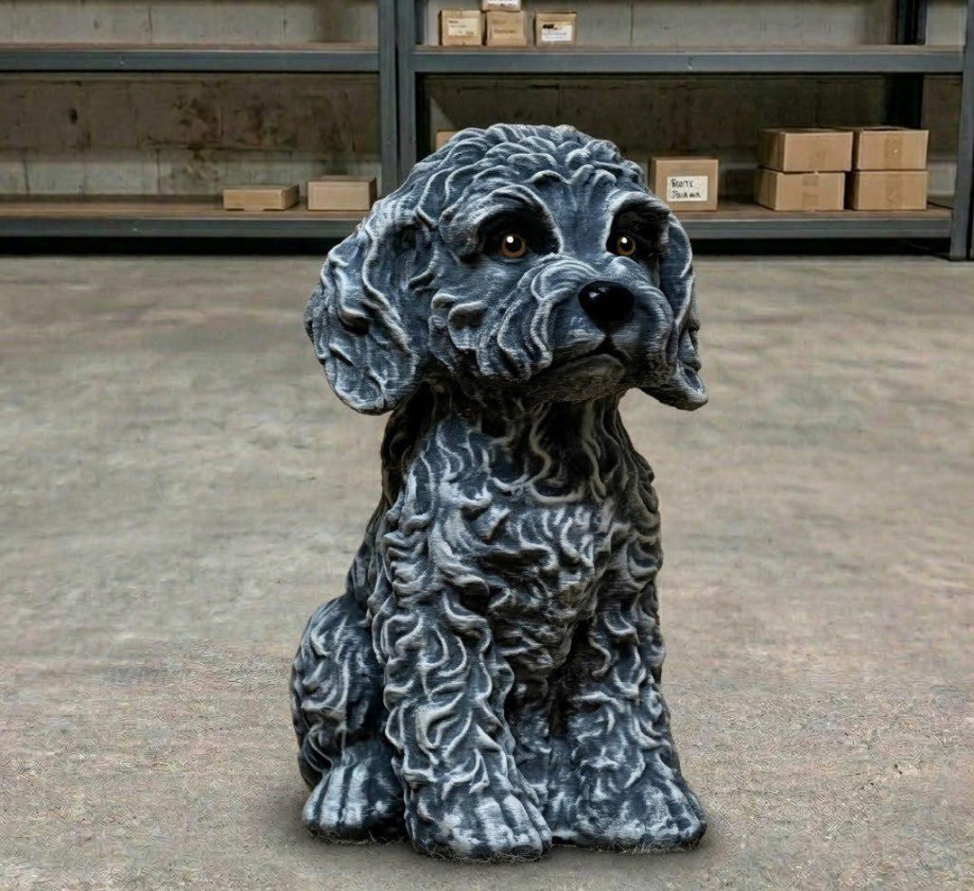 Concrete Cockapoo Dog Statue Stone Curly Puppy Garden Sculpture Outdoor ...