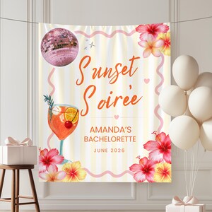 Strand Bachelorette Foto Hintergrund Sonnenuntergang Soiree Citrus Brautdusche Pink Orange Benutzerdefinierte Brautdusche Dekor Sommer Banner