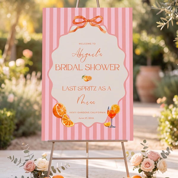 Letrero de bienvenida para despedida de soltera "Último Spritz como Miss" Letrero de bienvenida para despedida de soltera "Aperol Spritz" Decoración digital para despedida de soltera con cítricos