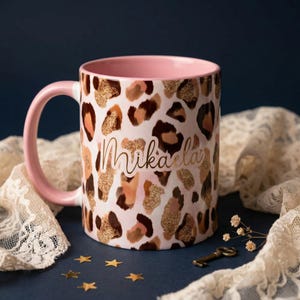Personalisierte Leopard Becher Benutzerdefinierte Namen Kaffeetasse Tier Druck Rose Gold Design Einzigartiger Leopard Druck für Geschenkidee Geburtstag für Brautjungfer