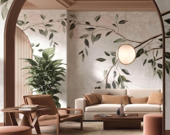 Olive Branch Wall Mural Watercolor Botanical Large Leaf Removable Wallpaper Living Room