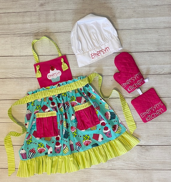Childs Personalized Cupcake Apron, Girl Child Apron, Embroidered Girls Apron, Kids Personalized Apron, Christmas Apron, Kids Christmas Apron