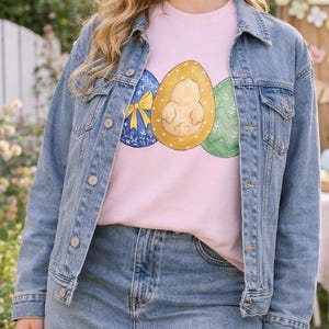 Sudadera con estampado de huevos de Pascua en tonos pastel – Cuello redondo de primavera Whimsical Chick para mujer