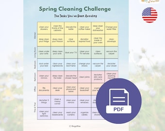 Bingo per le pulizie di primavera stampabile - Sfida di pulizia profonda per le attività che hai evitato - Gioco di ripristino della casa - Download immediato