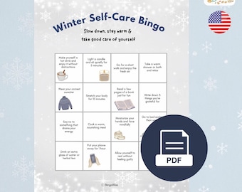 Winter Self-Care Bingo 2026 Printable, Gemütliche Selbstpflege-Aktivitäten, Achtsame Winter-Challenge für Erwachsene
