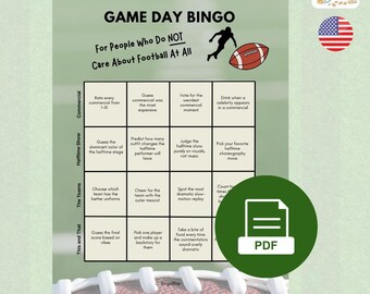 Game Day Bingo - Super Bowl 2026 – Fun Party Game for Non-Football Fans (PDF Printable)