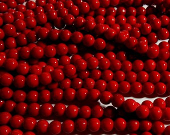 8mm Dark Red Mashan Jade - Lipstick Red - Round Polished Gemstone Beads, Full Strand (IND1C18)