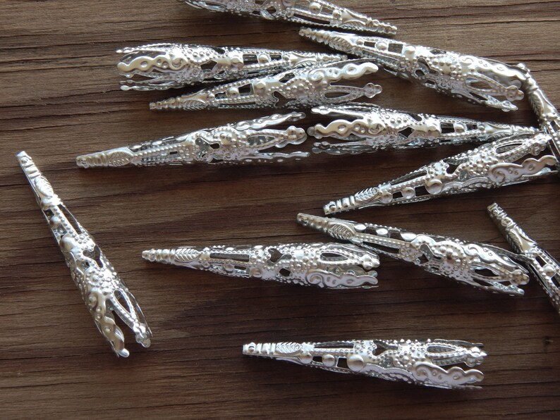 Bead Cones Long Filigree Bead Cones 8X42mm Antique Silver Etsy