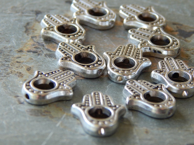 15.5X13mm Antique Silver Hamsa Hand Bead Frame Charm Pendants 10 PC INDOC284