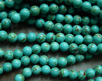8mm Turquoise Mashan Jade Round Polished Gemstone Beads, Half Strand (INDOC515)