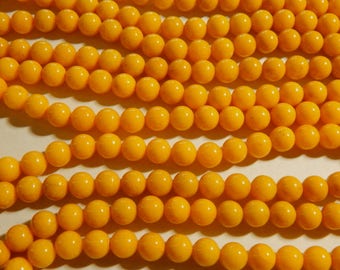 8mm Mustard Yellow Mashan Jade Round Polished Gemstone Beads, Full Strand (IND1C18)