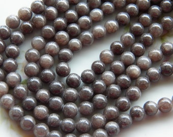 8mm Grey Mashan Jade Round Polished Gemstone Beads, Half Strand (INDOC565)