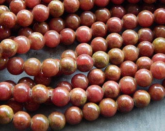8mm Red Green Mashan Jade Round Gemstone Beads, Half Strand (INDOC565)
