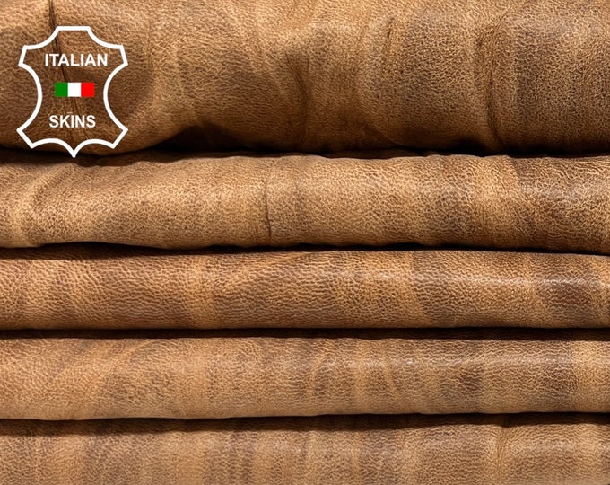 NATURAL BROWN WRINKLED Vegetable Tan Soft Italian Lambskin Lamb Sheep Leather pack 2 hides skins total 15sqf 0.8mm #B5246
