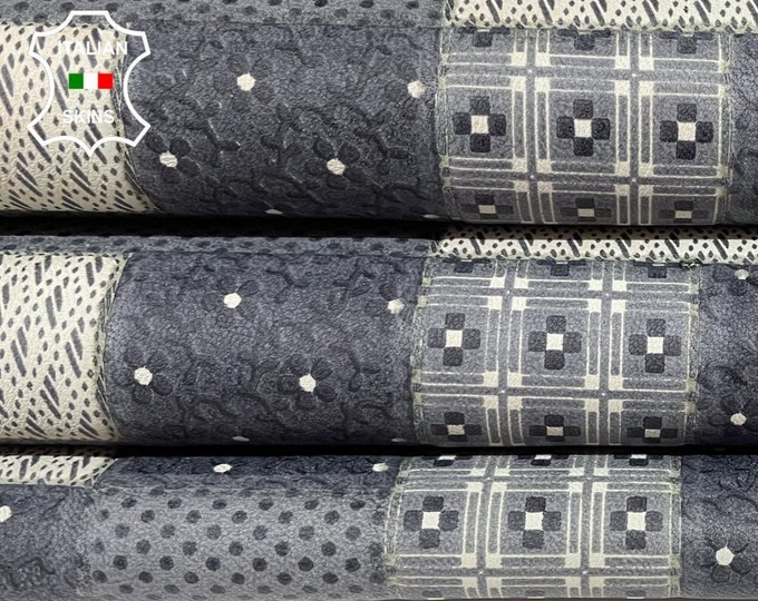 GRAY PRINTED On METALLIC Silver Double Sided soft Italian Lambskin Lamb Sheep Leather hide hides skin skins 6sqf 0.8mm #B195