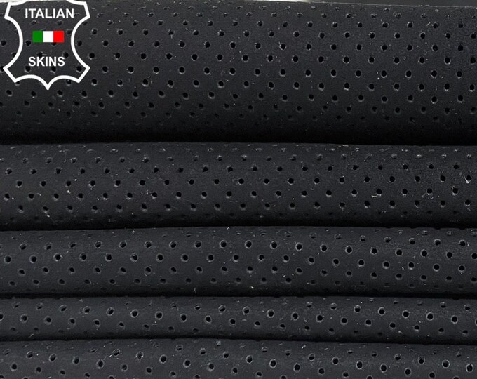 BLACK SUEDE PINHOLES Perforated Textured Thin Soft Italian Lambskin Lamb Sheep Leather pack 2 hides skins total 5sqf 0.5mm #B2994