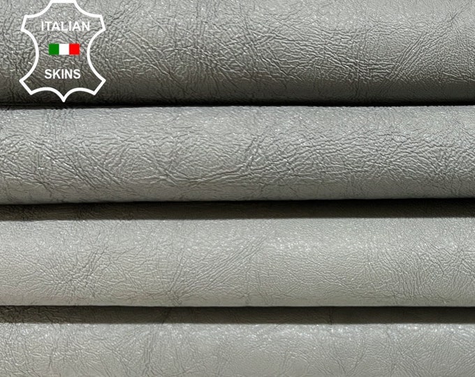 PATENT GRAY WASHED Crinkled Matte Coated Rough Thick Italian Goatskin Goat Leather pack 2 hides skins total 9sqf 1.5mm #B5810