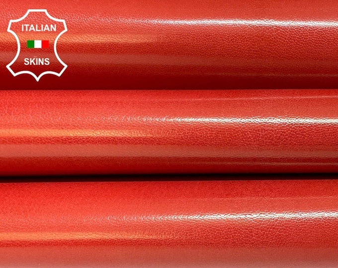 RED CORAL SHINY Smooth Strong Italian Goatskin Goat Leather hides pack 2 skins total 8sqf 0.9mm #B2297