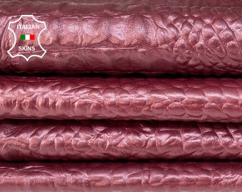 WINE RAISIN PEARLIZED alligator crocodile embossed on Italian lambskin lamb sheep leather skin skins hide hides 5-9sqf 0.8mm #A8527