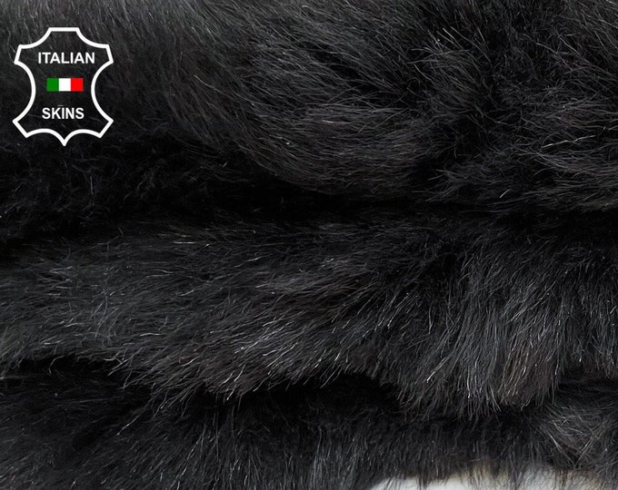 BLACK sheepskin shearling fur hairy sheep one side usable Italian leather skin skins hide hides 12"x24"  #A9507