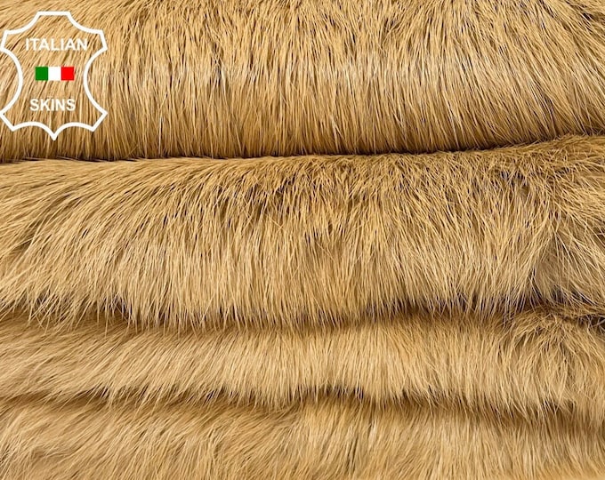 HONEY BEIGE SAND Rabbit Skin Shearling Fur Rug Pelt hairy 1 side usable Soft Italian leather hides hide skin skins 25"x47"  #B2410