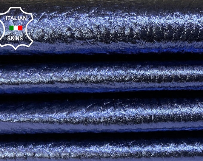 METALLIC BLUE NAVY Bubbly Grainy Thick Italian Goatskin Goat Leather pack 2 hides skins total 11sqf 1.3mm #B6790