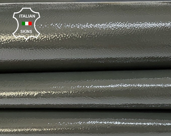 PATENT PETROL GREY dark taupe shiny wet look Italian calfskin calf cow leather hide hides skin pack 3 skins total 9sqf 0.8mm #A8245