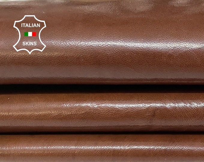 PATENT OAK BROWN shiny distressed natural look Italian lambskin lamb sheep leather hide hides skin skins 6sqf 0.8mm #A8360