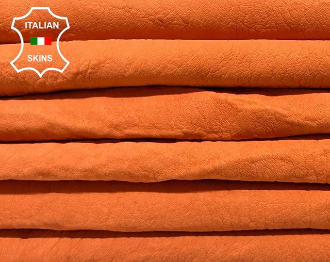 WASHED NATURAL ORANGE Grainy Vegetable Tan Thick Soft Italian Lambskin Lamb Sheep Leather pack 3 hides skins total 15sqf 1.2mm #B4896