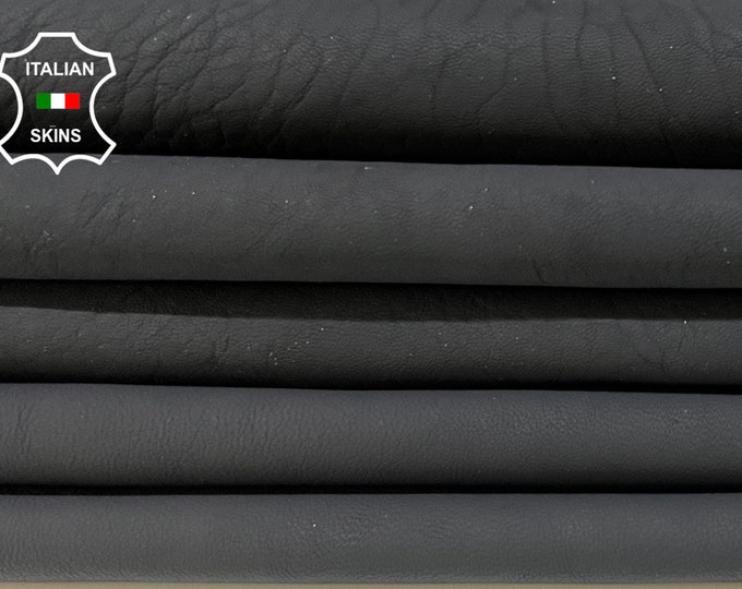 BLACK MATTE COATED Rough Vegetable Tan Soft Italian Lambskin Lamb Sheep Leather pack 2 hides skins total 14+sqf 0.8mm #B8429