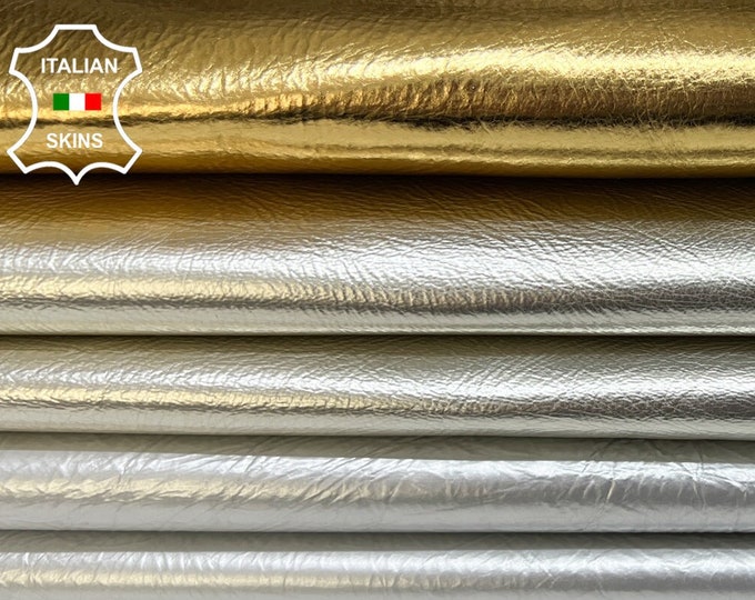 METALLIC CRINKLED 3 COLORS Pack Silver,Gold,Platinum Thick Italian Goatskin Goat Leather 3 hides skins total 12sqf 1.3mm #B6424