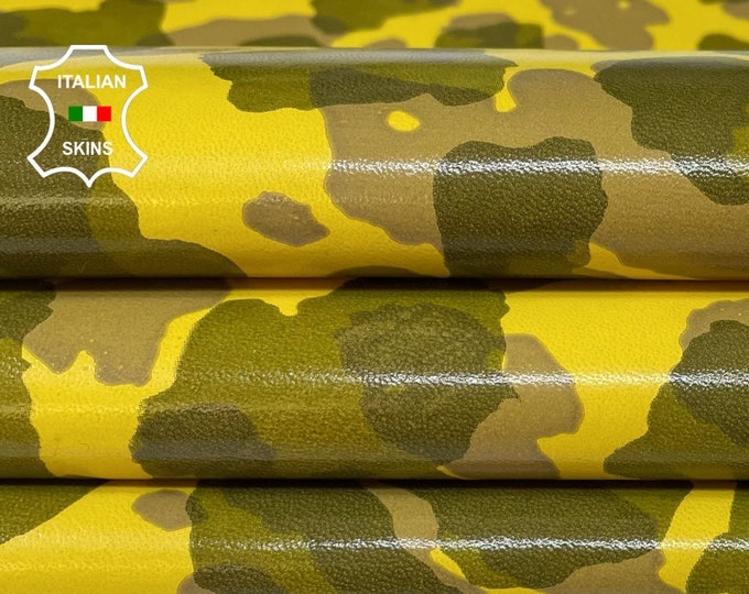 YELLOW CAMO CAMOUFLAGE Army Print soft Italian Lambskin Lamb Sheep Leather hide hides skin skins 6+sqf 0.8mm #B161