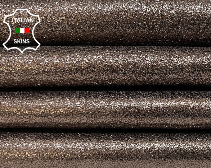 METALLIC BRONZE BROWN Cracked Shimmer On Black Thick Soft Italian Goatskin Goat Leather pack 2 hides skins total 9sqf 1.3mm #B6078