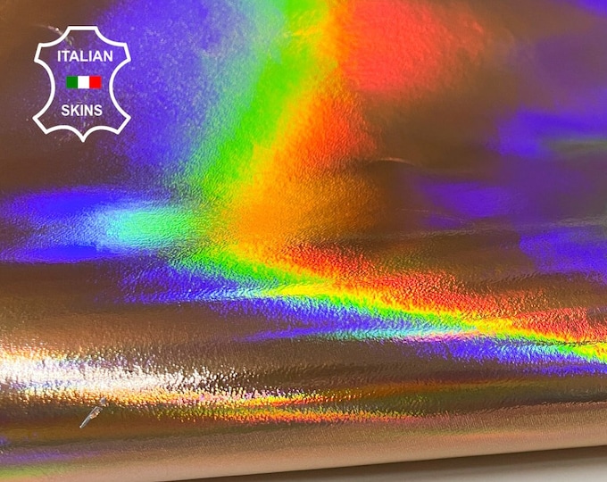 METALLIC ROSE GOLD holographic iridescent laser patent Crinkle Italian genuine Lambskin Lamb Sheep leather skin skins hides 7-8sqf 0.8mm
