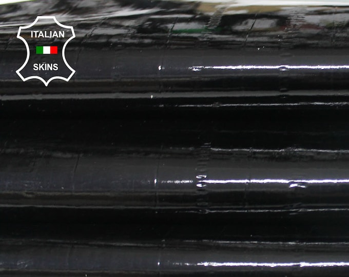 PATENT BLACK textured shiny Italian Calfskin Calf Cow cowhide genuine leather upholstery skin 9-18sqf 0.7mm #P8