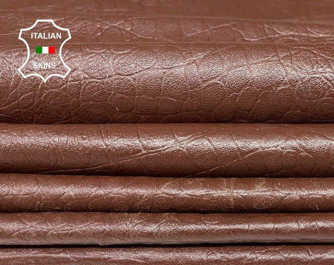 REDDISH BROWN CROCODILE textured Embossed on soft Italian Lambskin Lamb Sheep leather skin hide hides pack 2 skins total 16sqf 0.6mm #A8941