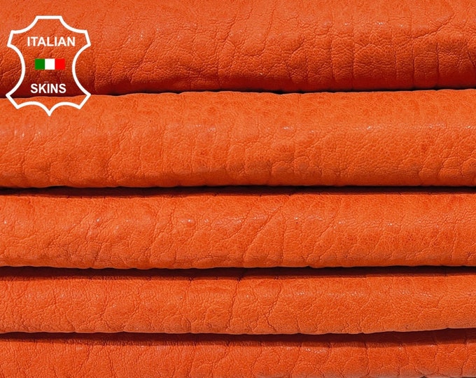 ORANGE BUBBLY WASHED Grainy Vegetable Tan Thick Soft Italian Lambskin Lamb Sheep Leather hides pack 2 skins total 8sqf 1.3mm #B803