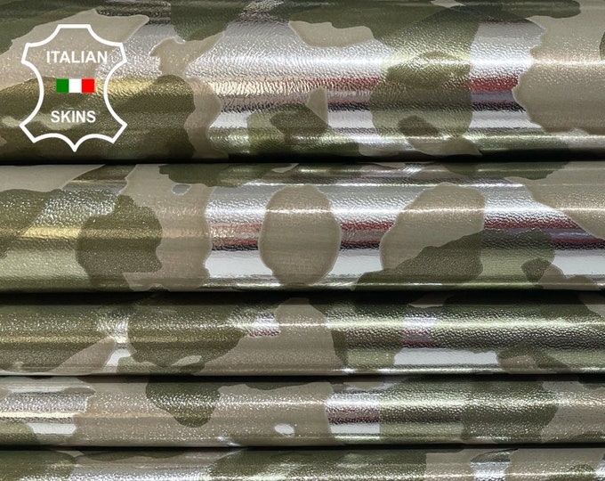 METALLIC SILVER CAMO Olive Print camouflage army Italian Lambskin Lamb Sheep Leather hides pack 2 skins total 12sqf 0.7mm #B675