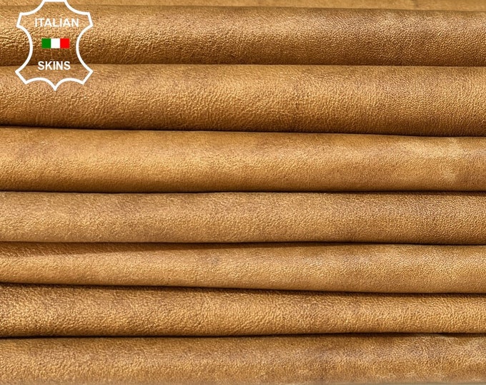 TAN BROWN WAXY Rough Vegetable Tan Thick Italian Goatskin Goat Leather pack 4 hides skins total 16+sqf 1.3mm #B8751