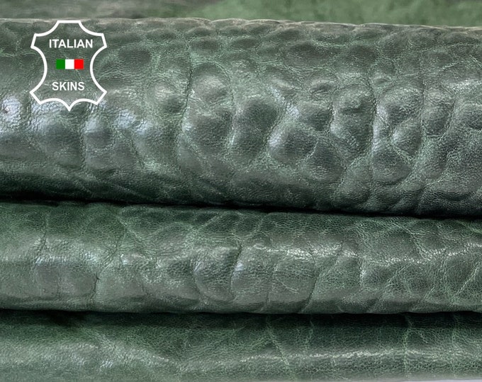 BOTTLE GREEN BUBBLY grainy antiqued vegetable tan thick Italian lambskin lamb sheep leather pack 4 skins total 20sqf 1.8mm #A8155