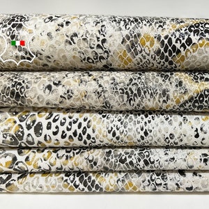 PYTHON SNAKE PRINT On Beige Soft Italian Lambskin Lamb Sheep Leather pack 2 hides skins total 9+sqf 0.7mm #B6699