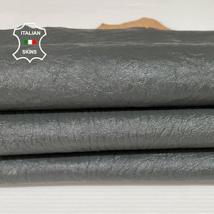 PATENT GREY crinkle rough on thick vegetable tan Italian Lambskin Lamb Sheep leather skin hide skins hides 7sqf 1.4mm #A7747