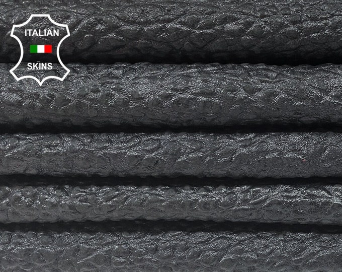 BLACK BUBBLY GRAINY Thick Soft Italian Goatskin Goat Leather hides pack 2 skins total 13sqf 1.2mm #B1054