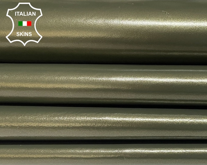 OLIVE GREEN PATENT Coated Shiny Italian Calfskin Calf Cow Leather hides pack 2 skins total 7+sqf 0.8mm #B2324