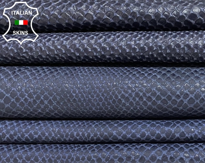 NAVY BLUE REPTILE Lizard Textured Print On Italian Goatskin Goat Leather hides pack 2 skins total 9sqf 0.7mm #B2222