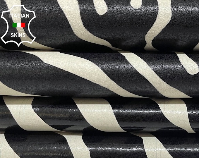 Black & Off White Shiny Zebra Print on Soft genuine STRETCH Lambskin Sheep wholesale leather Elastic pants trousers leggings 0.5mm to 1.0 mm