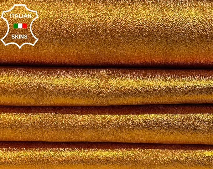 METALLIC MANDARINE ORANGE On Washed Vegetable Tan Thick Italian Goatskin Goat Leather hides pack 2 skins total 14sqf 1.3mm #B1805