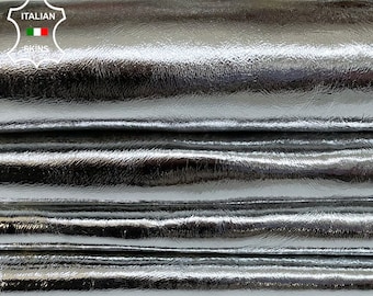 METALLIC SILVER CRINKLED soft Italian Lambskin Lamb Sheep leather hides pack 2 skins total 12sqf 0.9mm #A9781