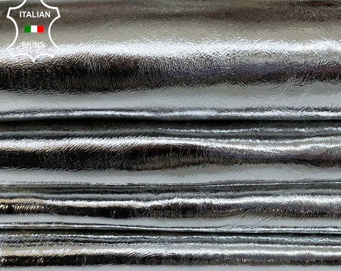 METALLIC SILVER CRINKLED soft Italian Lambskin Lamb Sheep leather hides pack 2 skins total 12sqf 0.9mm #A9781