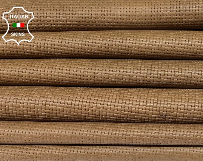 NATURAL BROWN WOVEN Textured soft Italian Lambskin Lamb Sheep Leather hides pack 2 skins total 12sqf 1.0mm #B175